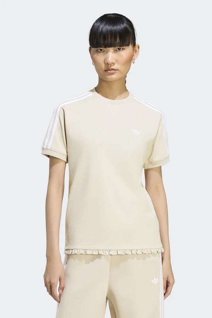adidas Originals T-shirt treningowy damski z bawełną Pleated beżowy LG4315