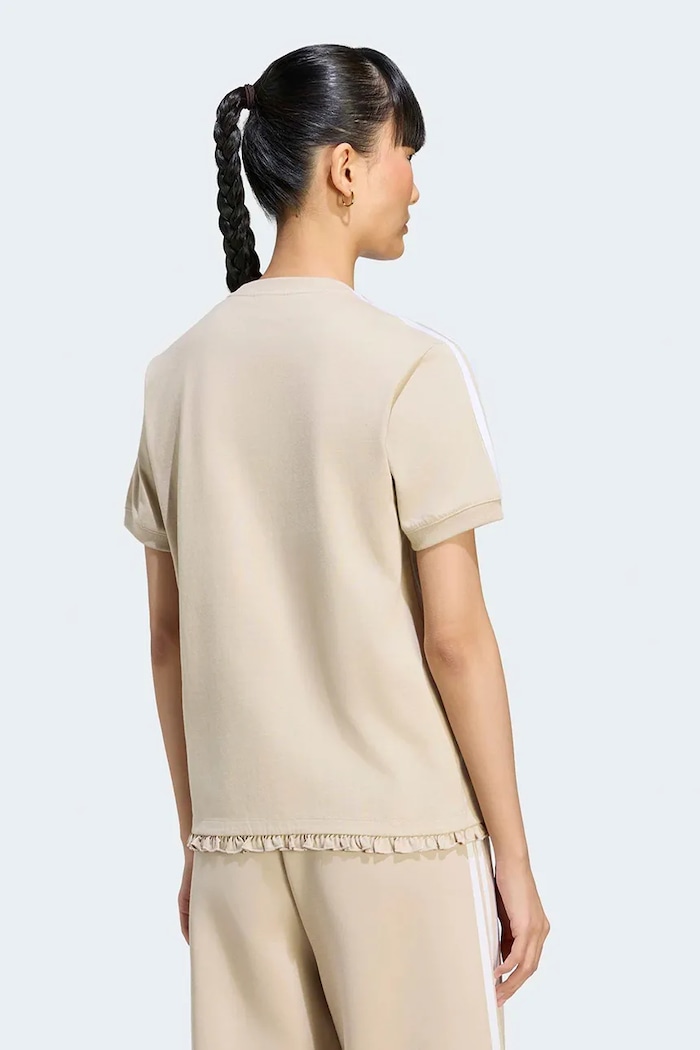 adidas Originals T-shirt treningowy damski z bawełną Pleated LG4315 beżowy AW26