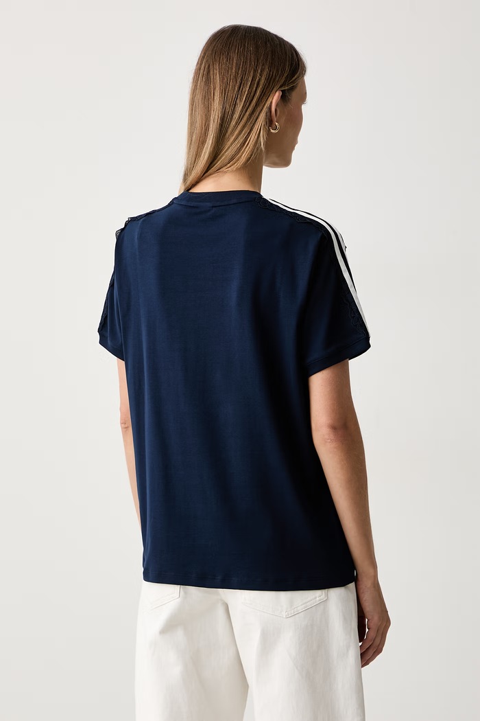Odzież adidas Originals T-shirt damski bawełniany z elastanem Lace Injection LG4264 granatowy