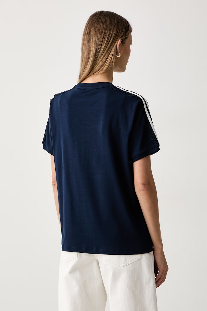 Odzież adidas Originals T-shirt damski bawełniany z elastanem Lace Injection LG4264 granatowy