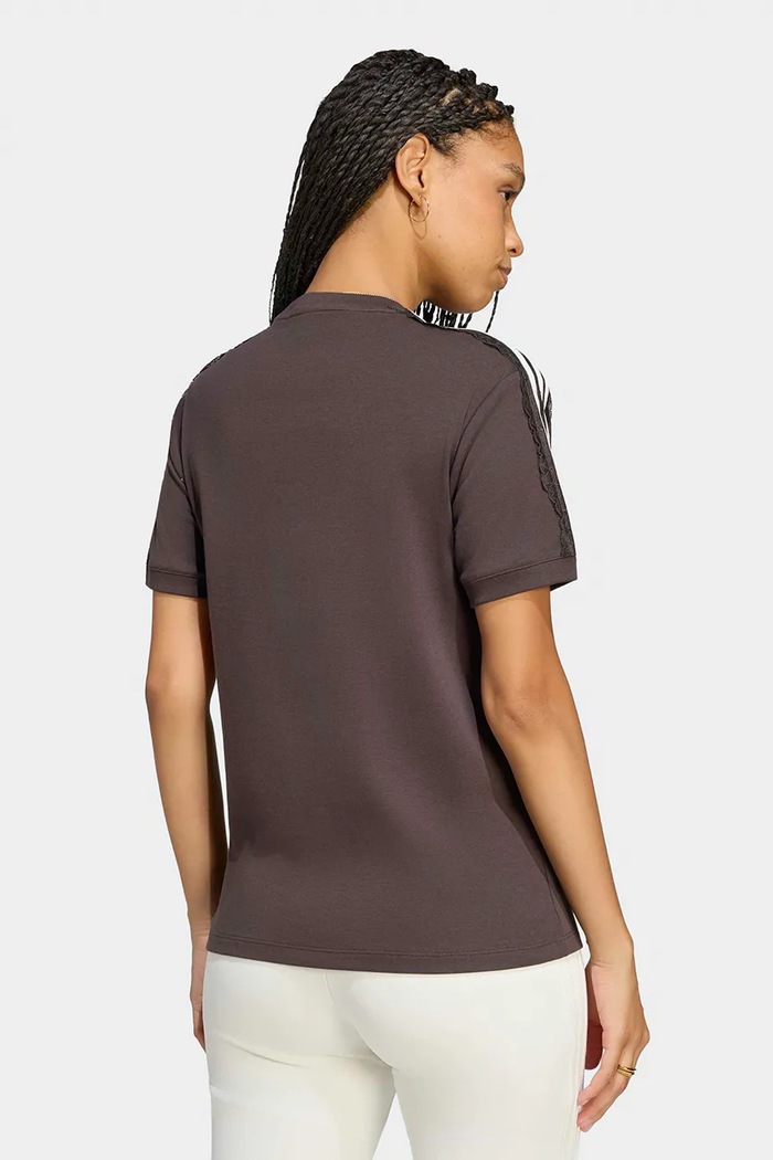 adidas Originals T-shirt damski bawełniany z elastanem Lace Injection LG4261 brązowy AW26