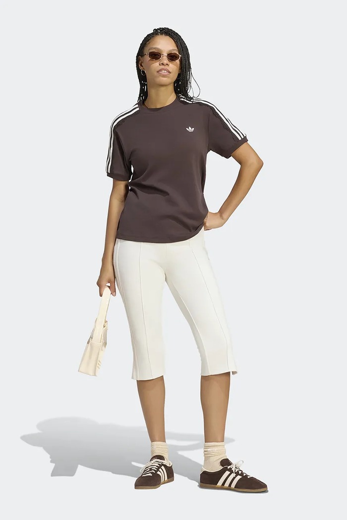 Odzież adidas Originals T-shirt damski bawełniany z elastanem Lace Injection LG4261 brązowy