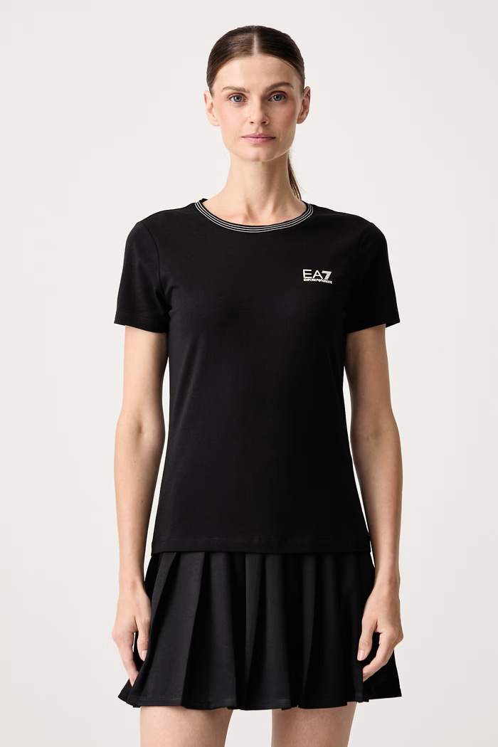 EA7 Emporio Armani T-shirt damski bawełniany z elastanem czarny AF14880.7W001324