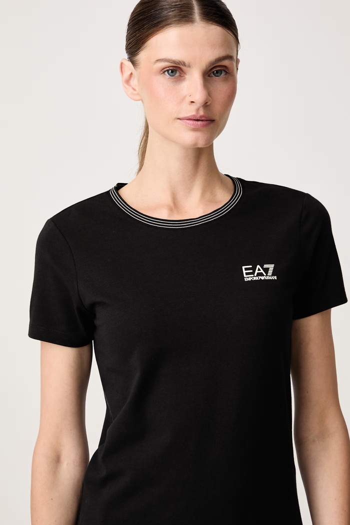 T-shirt damski bawełniany z elastanem EA7 Emporio Armani AF14880.7W001324 czarny