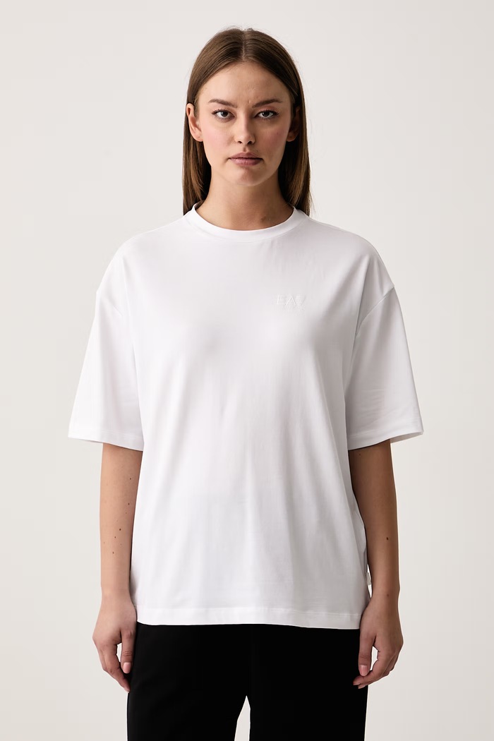 EA7 Emporio Armani T-shirt damski bawełniany z elastanem biały AF10373.7W001668