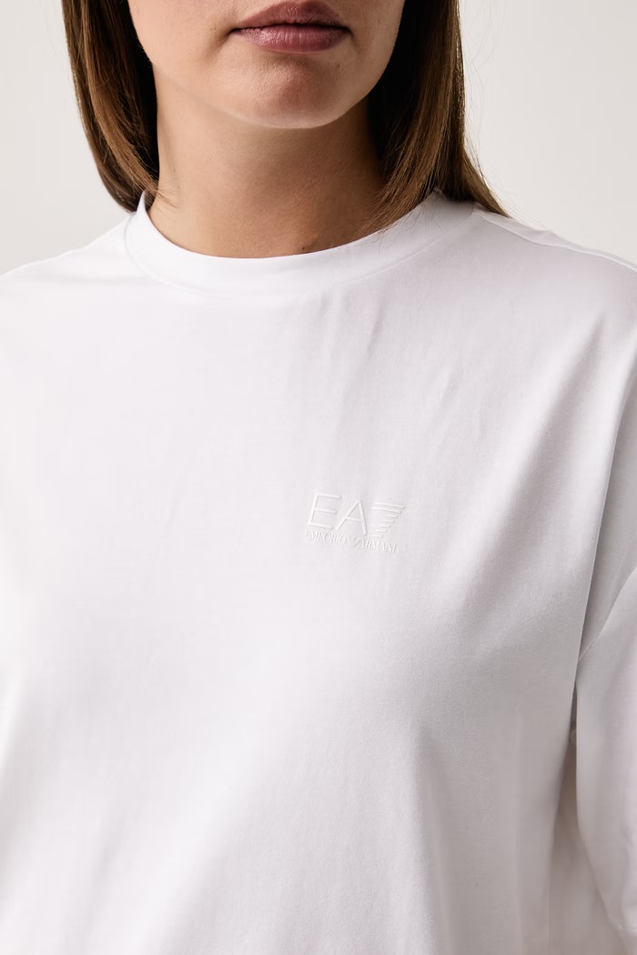T-shirt damski bawełniany z elastanem EA7 Emporio Armani AF10373.7W001668 biały