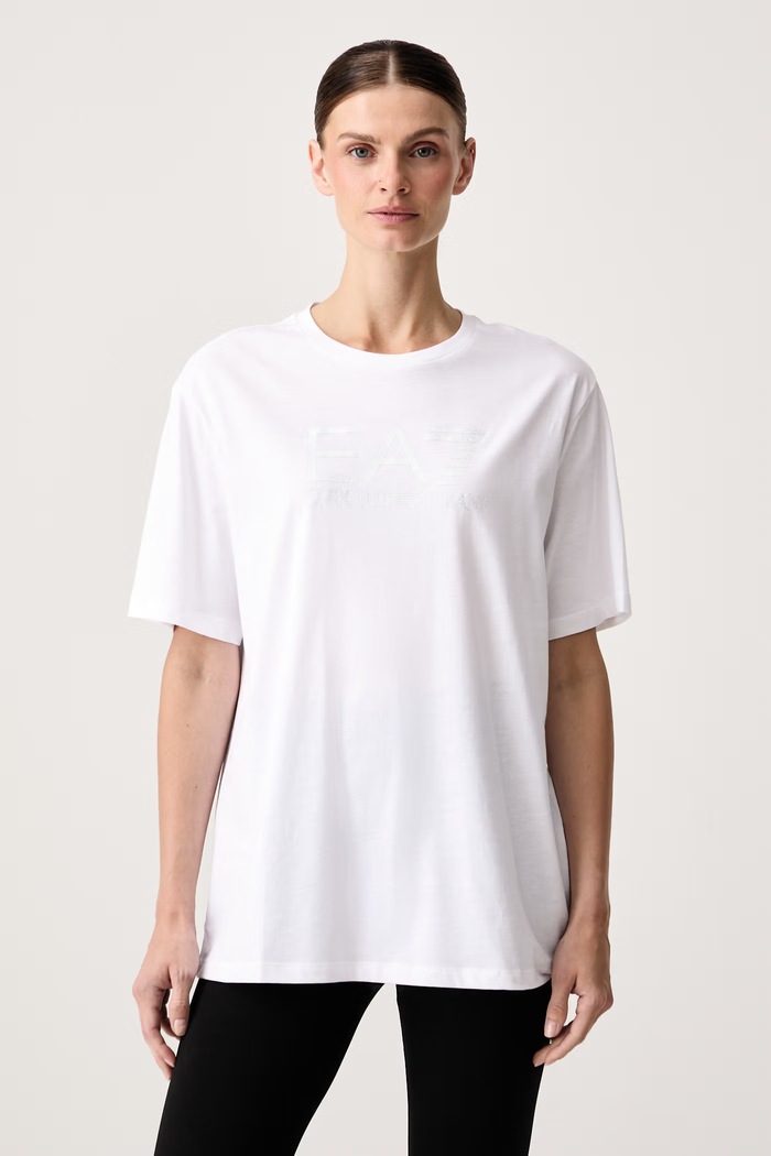 EA7 Emporio Armani T-shirt oversize damski bawełniany biały AF12503.7W001365