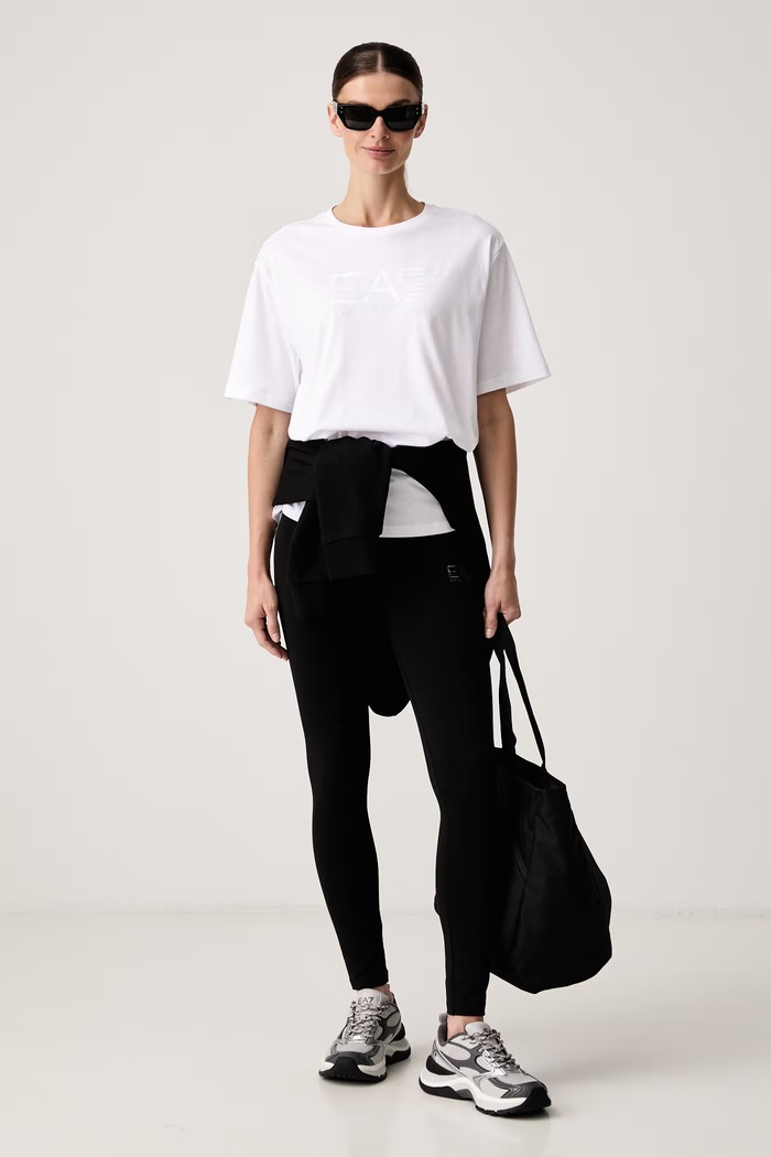 EA7 Emporio Armani T-shirt oversize damski bawełniany AF12503.7W001365 biały AW26