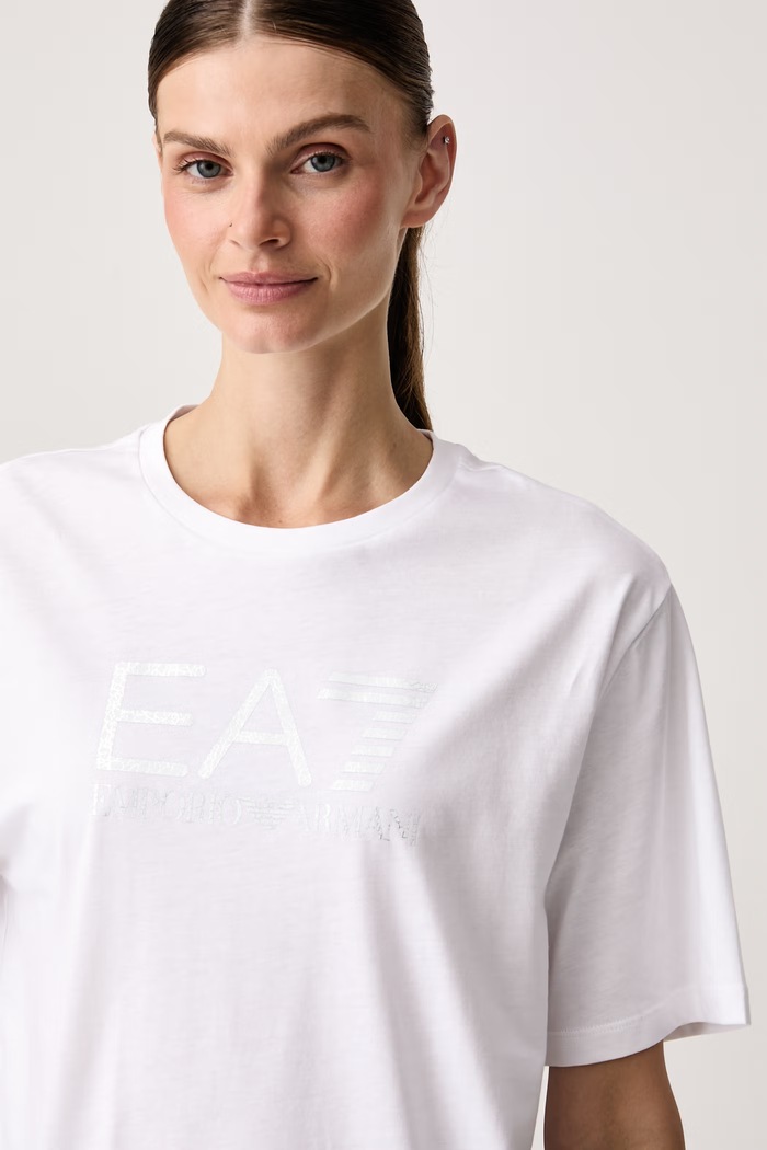 EA7 Emporio Armani T-shirt oversize damski bawełniany biały AF12503.7W001365