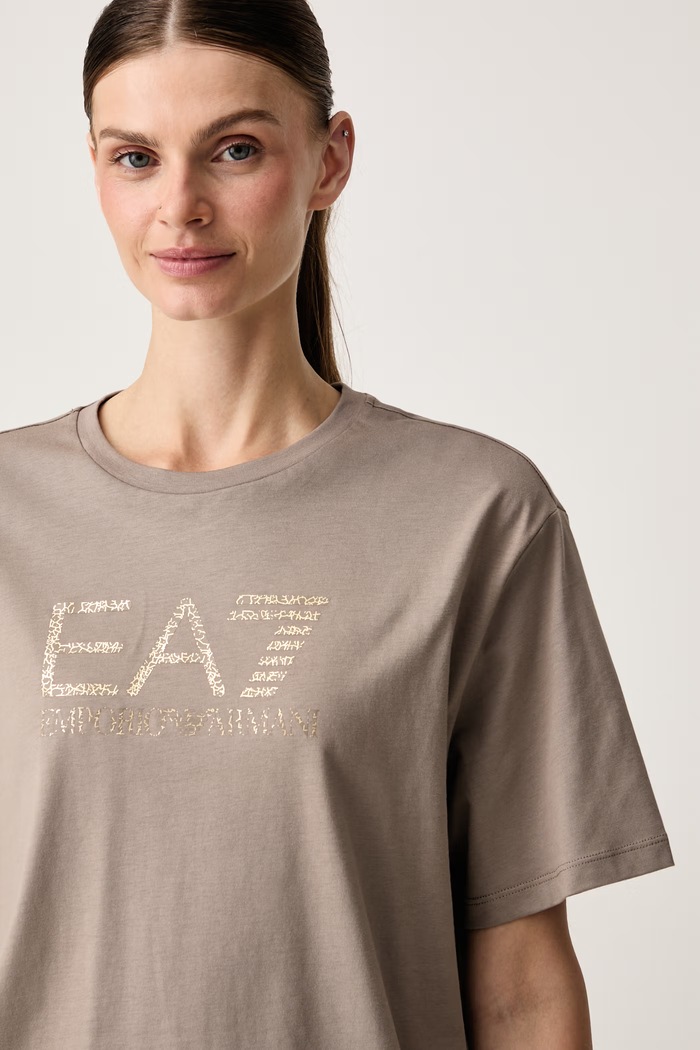 EA7 Emporio Armani T-shirt oversize damski bawełniany beżowy AF12503.7W001365