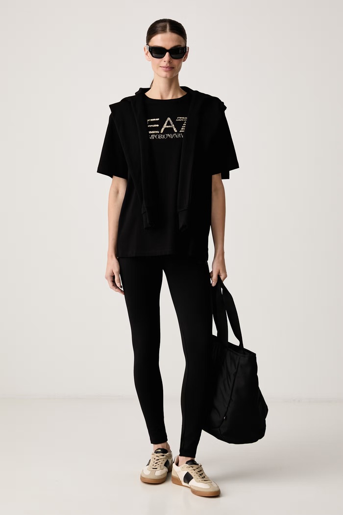 EA7 Emporio Armani T-shirt oversize damski bawełniany AF12503.7W001365 czarny AW26