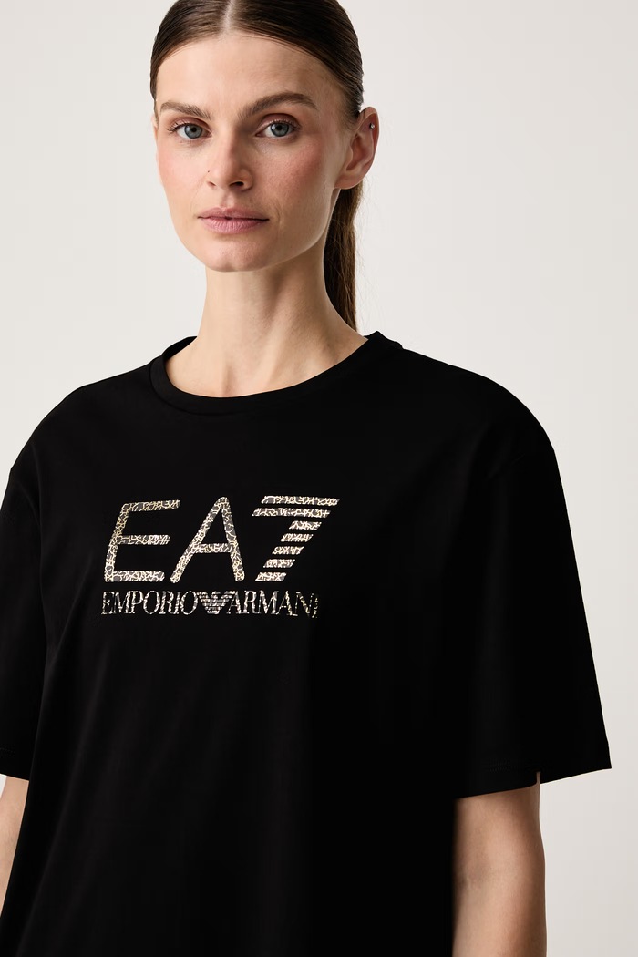 EA7 Emporio Armani T-shirt oversize damski bawełniany czarny AF12503.7W001365