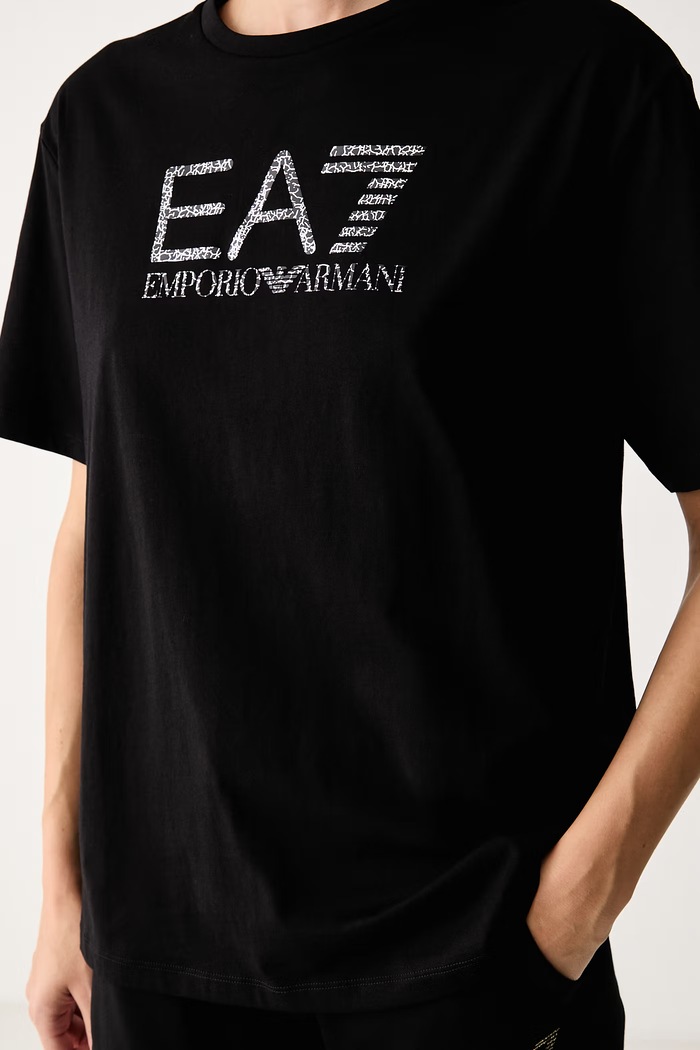 T-shirt oversize damski bawełniany EA7 Emporio Armani AF12503.7W001365 czarny