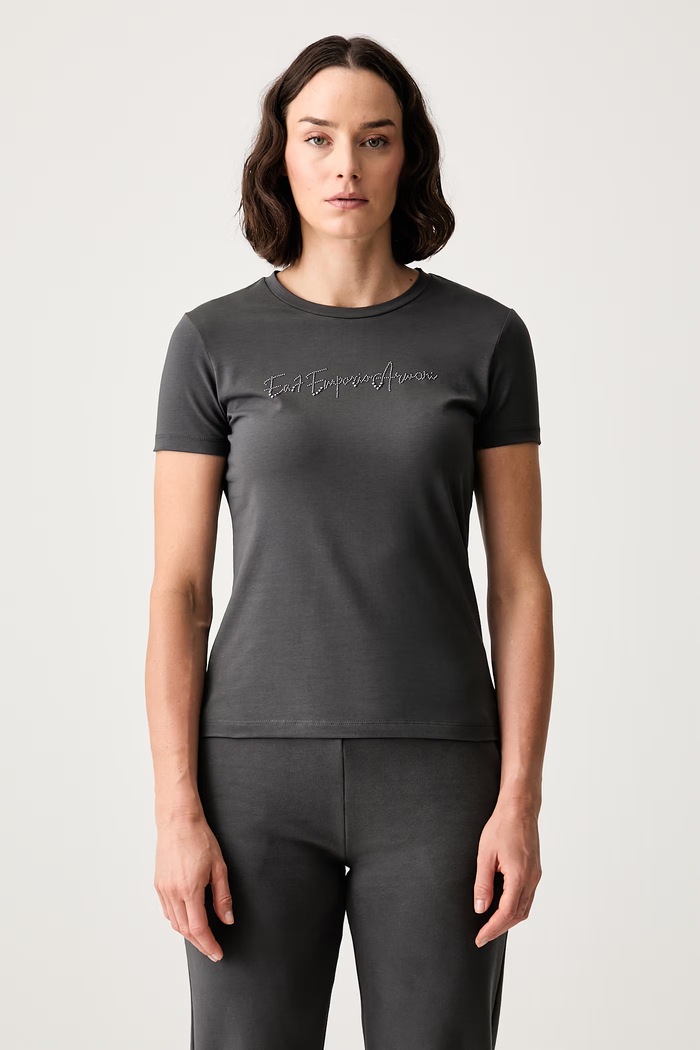EA7 Emporio Armani T-shirt damski bawełniany z elastanem szary AF14880.7W001399