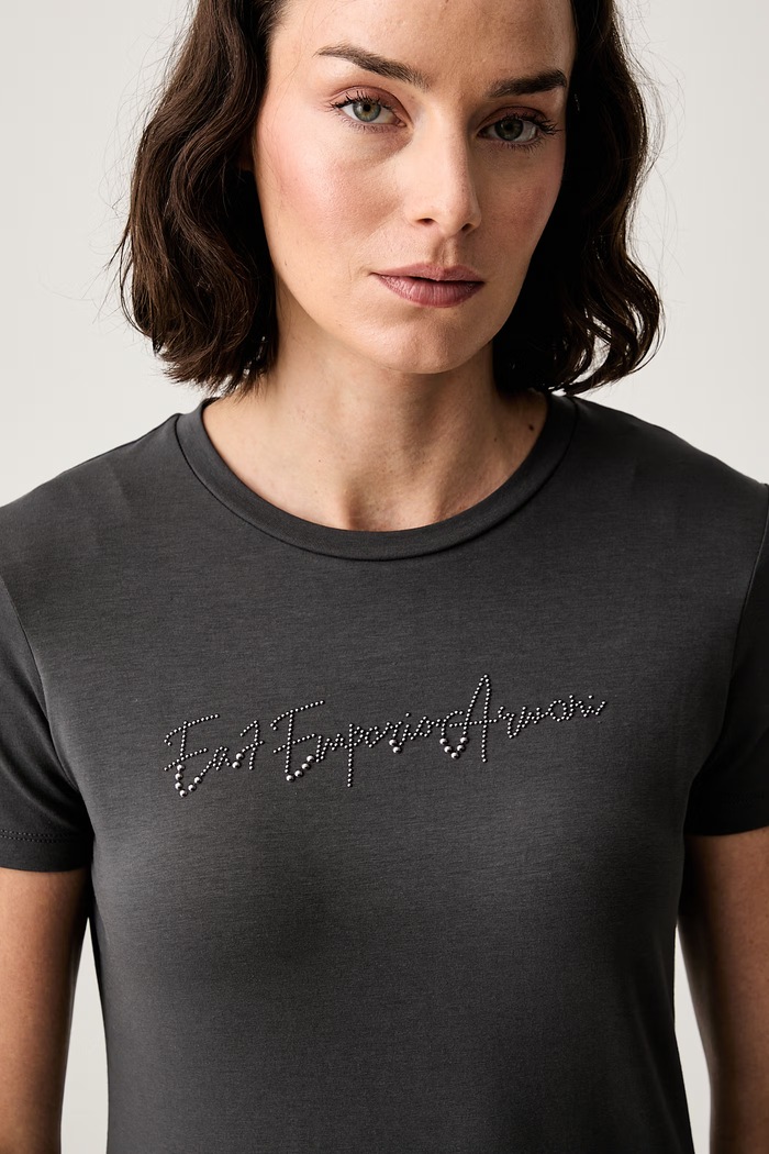 EA7 Emporio Armani T-shirt damski bawełniany z elastanem szary AF14880.7W001399