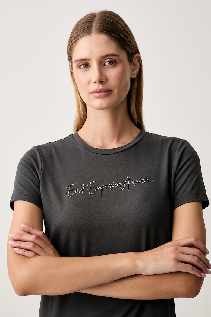 EA7 Emporio Armani T-shirt damski bawełniany z elastanem szary AF14880.7W001399