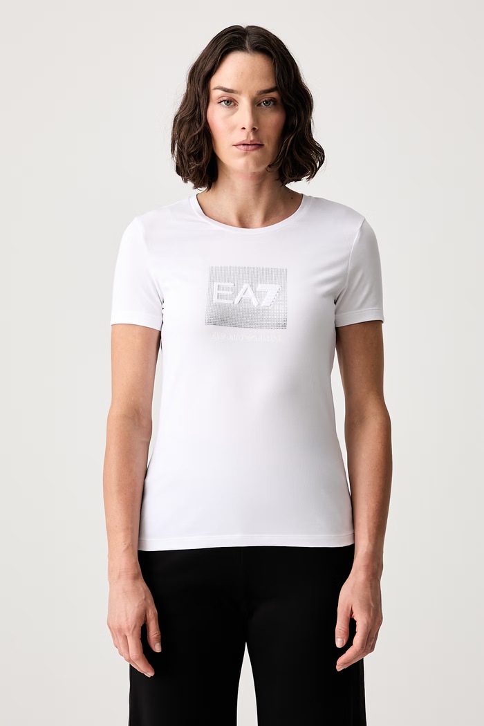 EA7 Emporio Armani T-shirt damski bawełniany z elastanem biały AF10373.7W001405