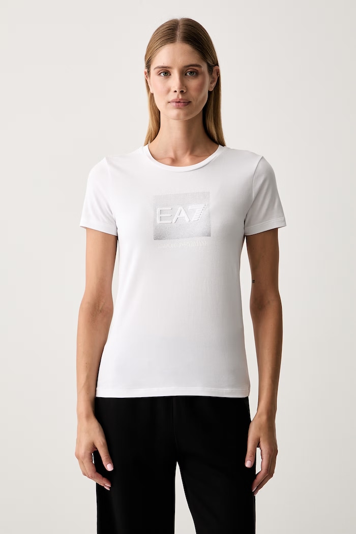 EA7 Emporio Armani T-shirt damski bawełniany z elastanem biały AF10373.7W001405