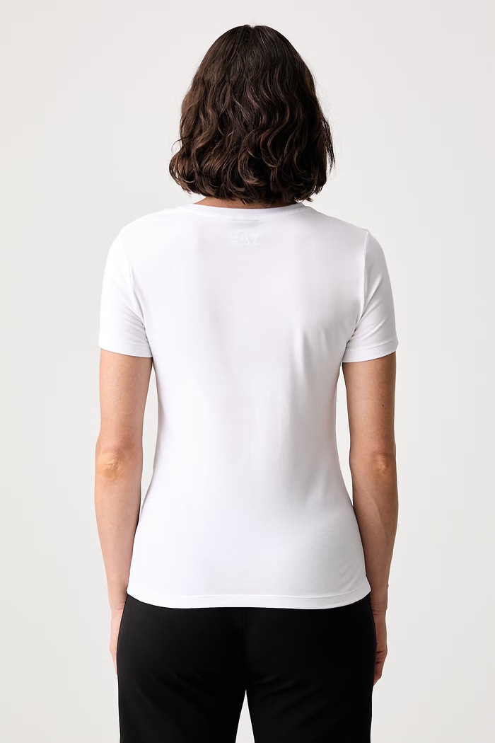 Odzież EA7 Emporio Armani T-shirt damski bawełniany z elastanem AF10373.7W001405 biały