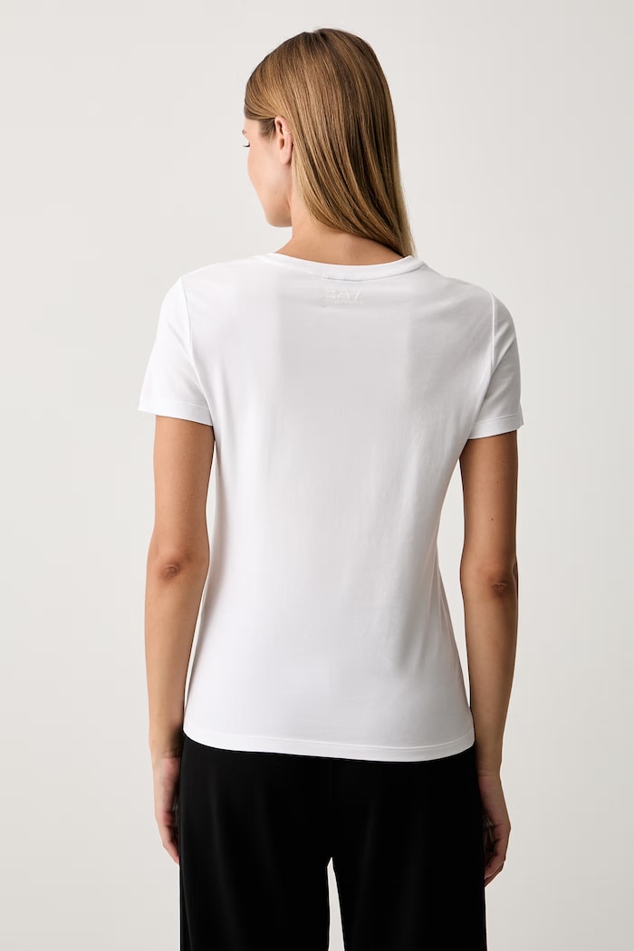 Odzież EA7 Emporio Armani T-shirt damski bawełniany z elastanem AF10373.7W001405 biały