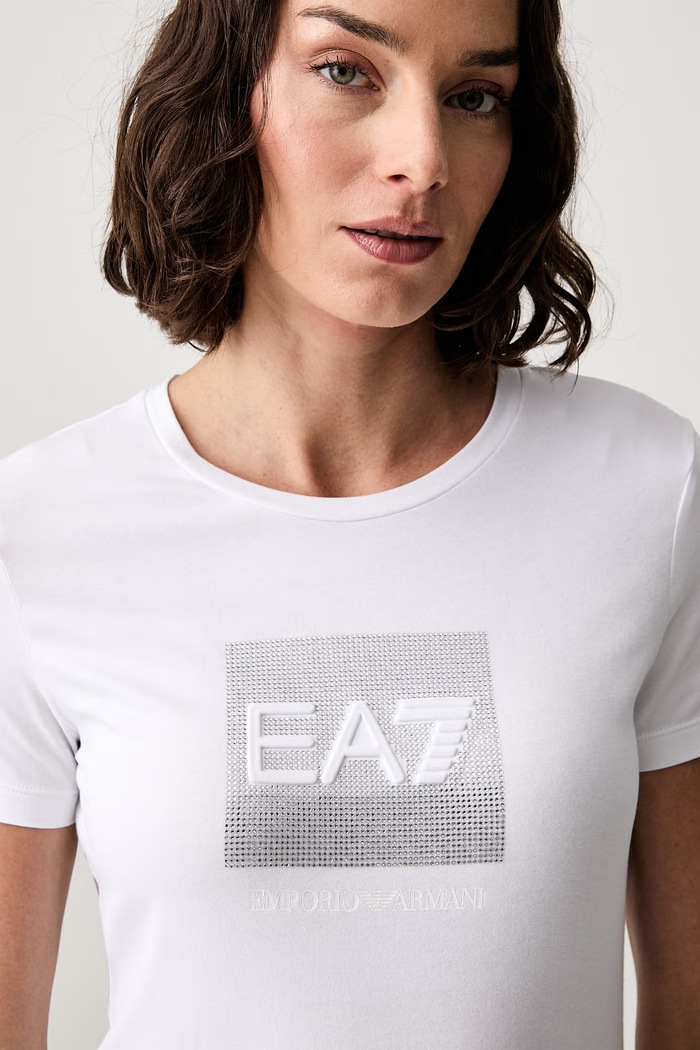 EA7 Emporio Armani T-shirt damski bawełniany z elastanem biały AF10373.7W001405