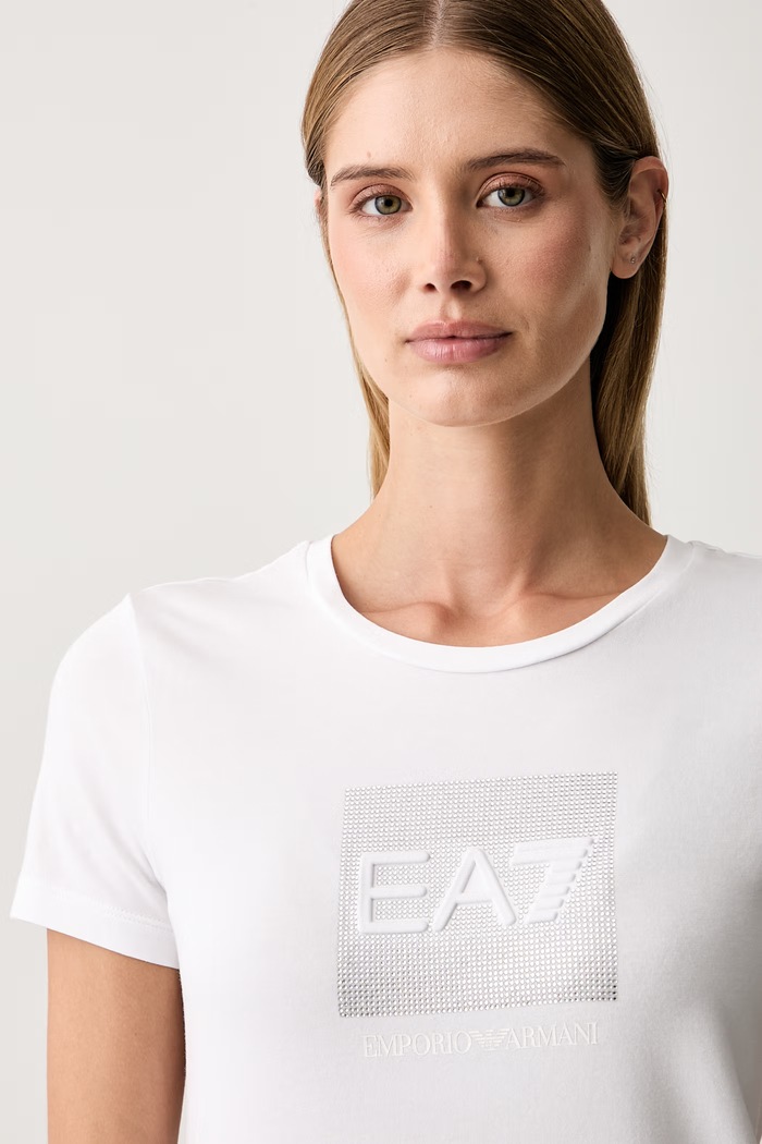 EA7 Emporio Armani T-shirt damski bawełniany z elastanem biały AF10373.7W001405