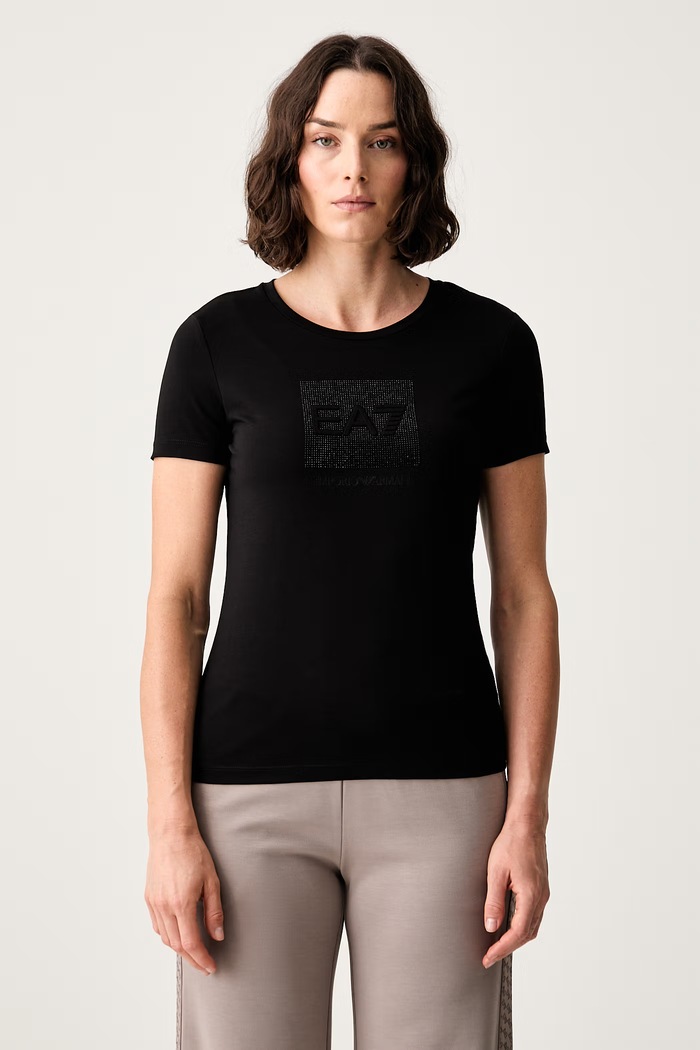 EA7 Emporio Armani T-shirt damski bawełniany z elastanem czarny AF10373.7W001405
