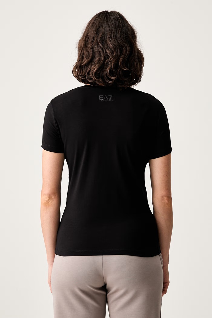 Odzież EA7 Emporio Armani T-shirt damski bawełniany z elastanem AF10373.7W001405 czarny