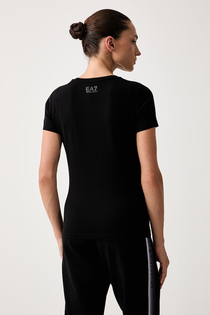 Odzież EA7 Emporio Armani T-shirt damski bawełniany z elastanem AF10373.7W001405 czarny