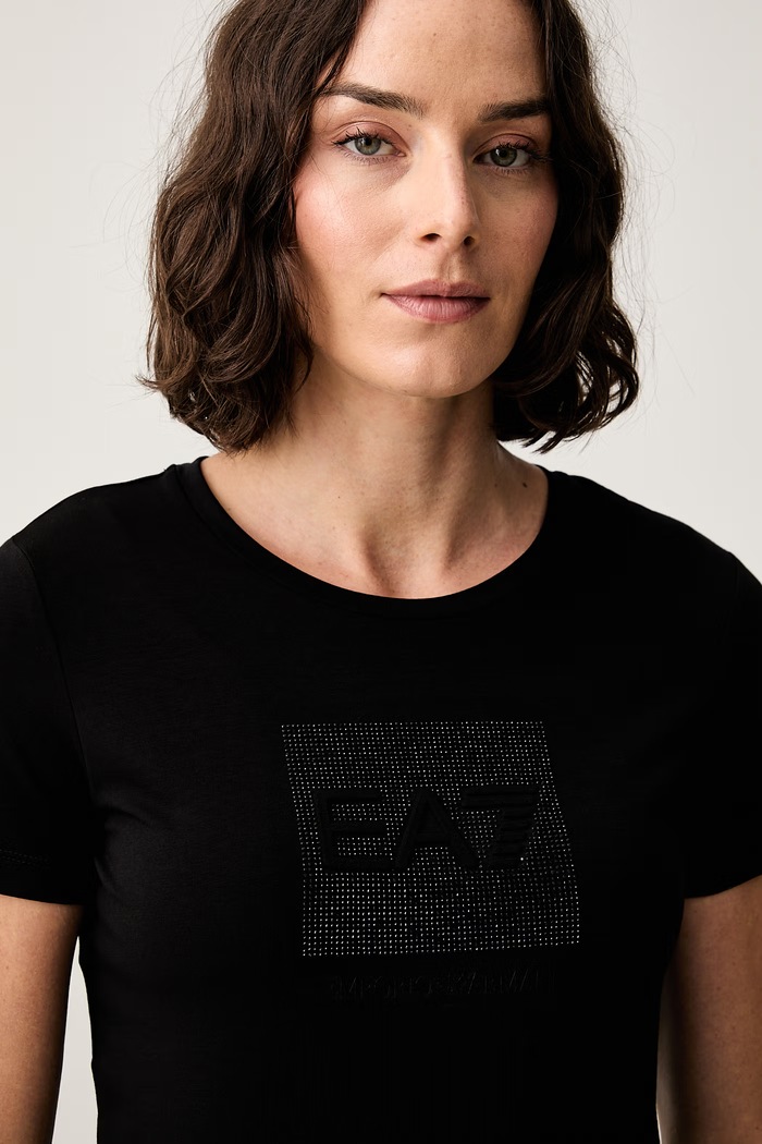EA7 Emporio Armani T-shirt damski bawełniany z elastanem czarny AF10373.7W001405