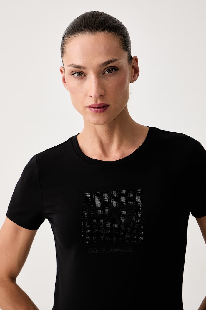 EA7 Emporio Armani T-shirt damski bawełniany z elastanem czarny AF10373.7W001405