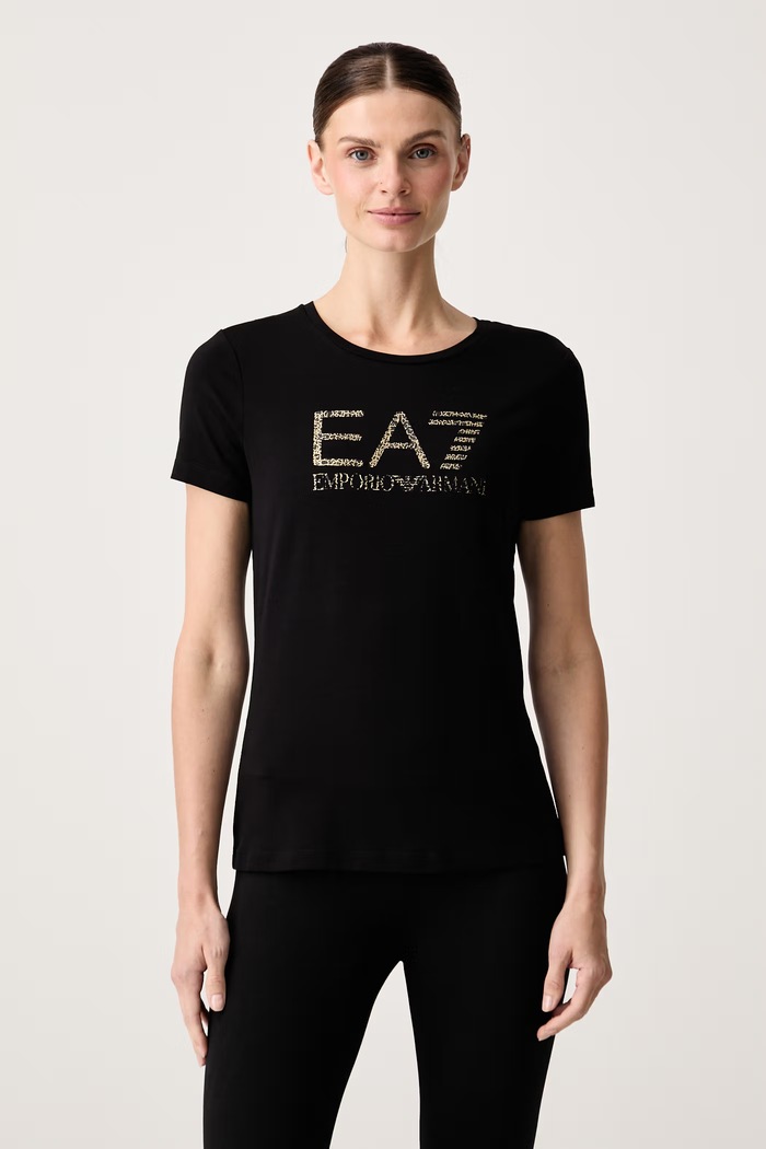 EA7 Emporio Armani T-shirt damski bawełniany z elastanem czarny AF10373.7W001443