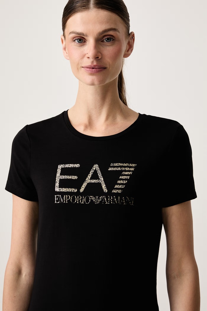 T-shirt damski bawełniany z elastanem EA7 Emporio Armani AF10373.7W001443 czarny