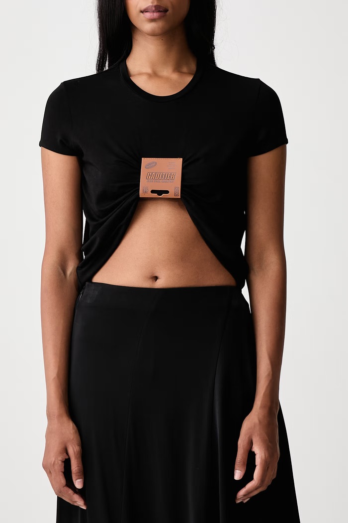 T-shirt z wiskozą damski Jean Paul GAULTIER czarny 26.04.W.TO522.J076.00