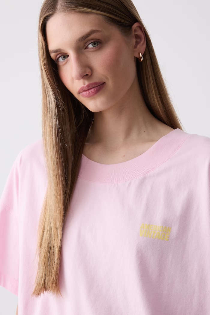 American Vintage T-shirt damski bawełniany różowy GIX02B