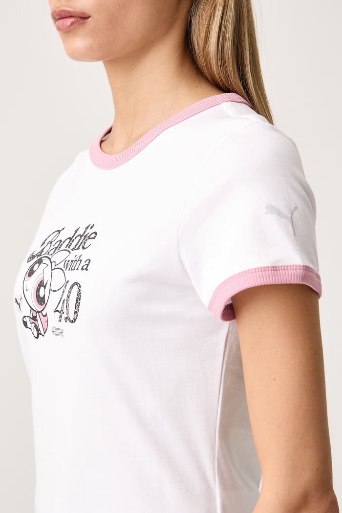 T-shirt damski bawełniany z elastanem PUMA X POWER PUFF GIRLS Puma 638886 biały