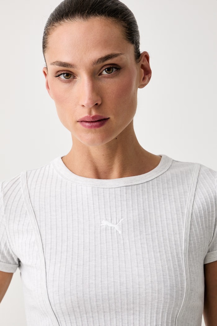 Puma crop top damski Essentials Ribbed szary 636665.D