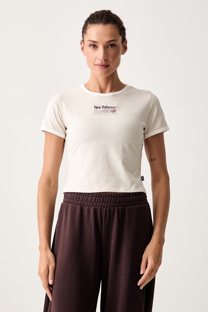 New Balance majica za žene od pamuka s elastanom bež WT62O4MBLIT
