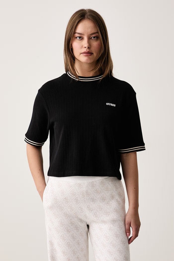 Guess T-shirt damski bawełniany MURIEL czarny V6BP17.K7351