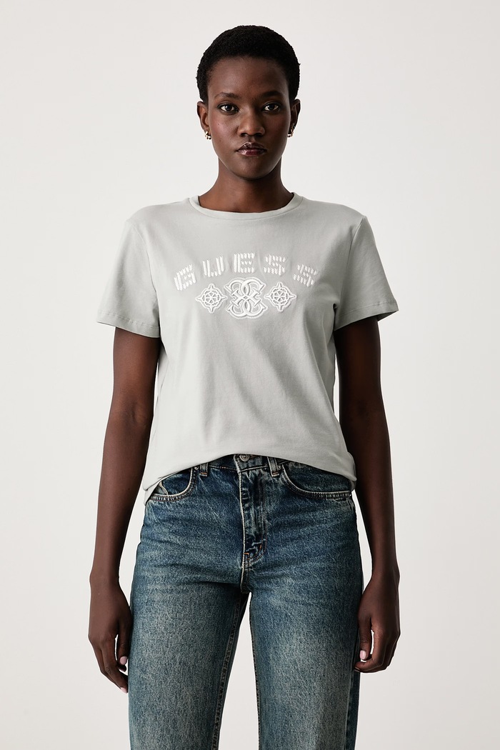 Guess T-shirt damski z bawełną FABRIZIA zielony V6BI20.K6751