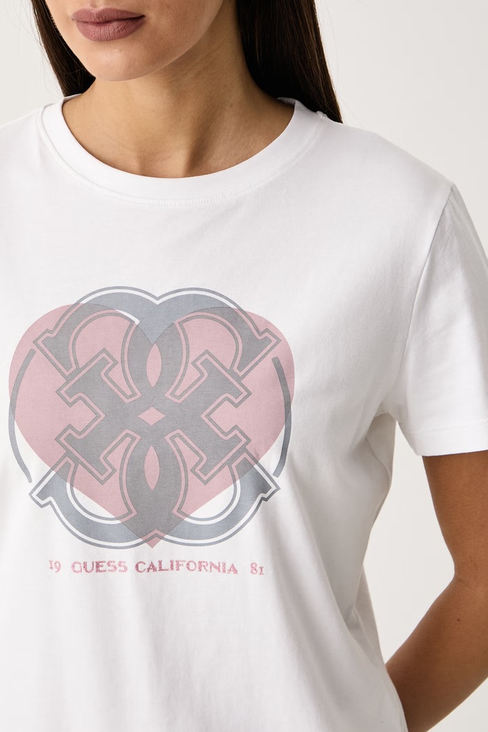 T-shirt γυναικείο βαμβακερό με ελαστάν GRAZIA Guess V6BI16.K6745 λευκό