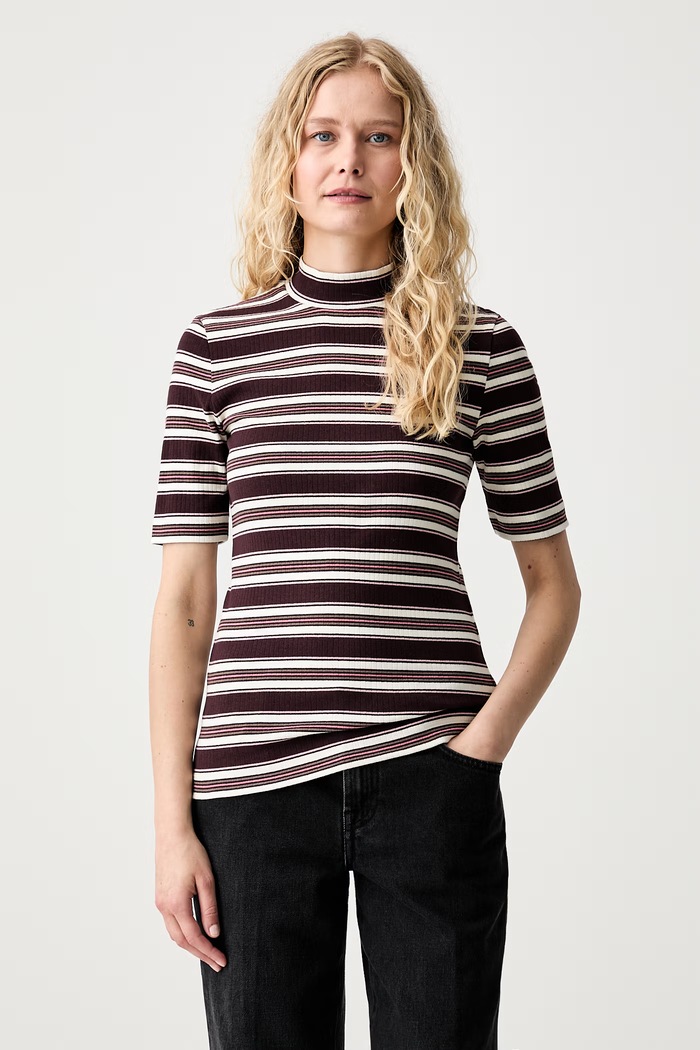 Marc O'Polo T-shirt swetrowy damski z bawełną bordowy 5000012417