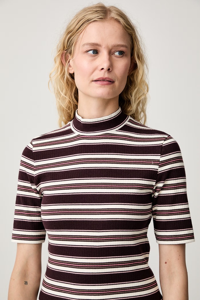 Marc O'Polo T-shirt swetrowy damski z bawełną bordowy 5000012417