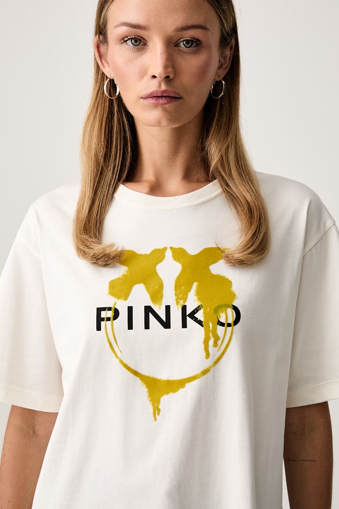Pinko T-shirt damski bawełniany beżowy 105526.A3HQ