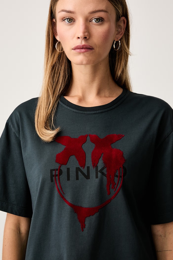 Pinko kratka majica ženska bombažna siva 105526.A3HQ
