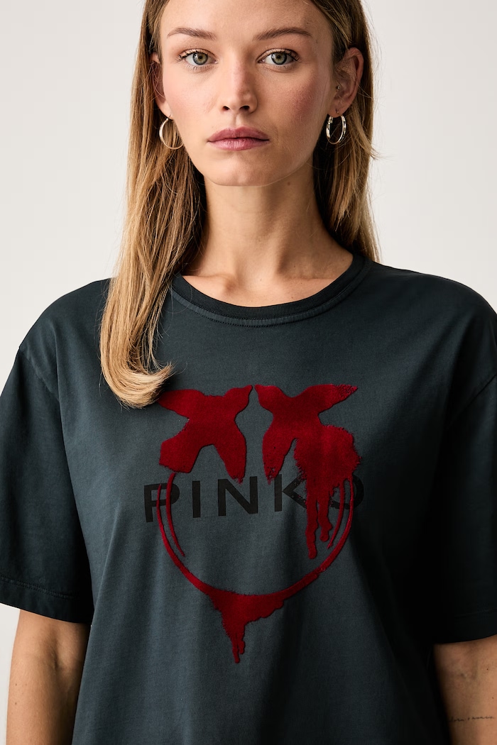 Pinko kratka majica ženska bombažna siva 105526.A3HQ