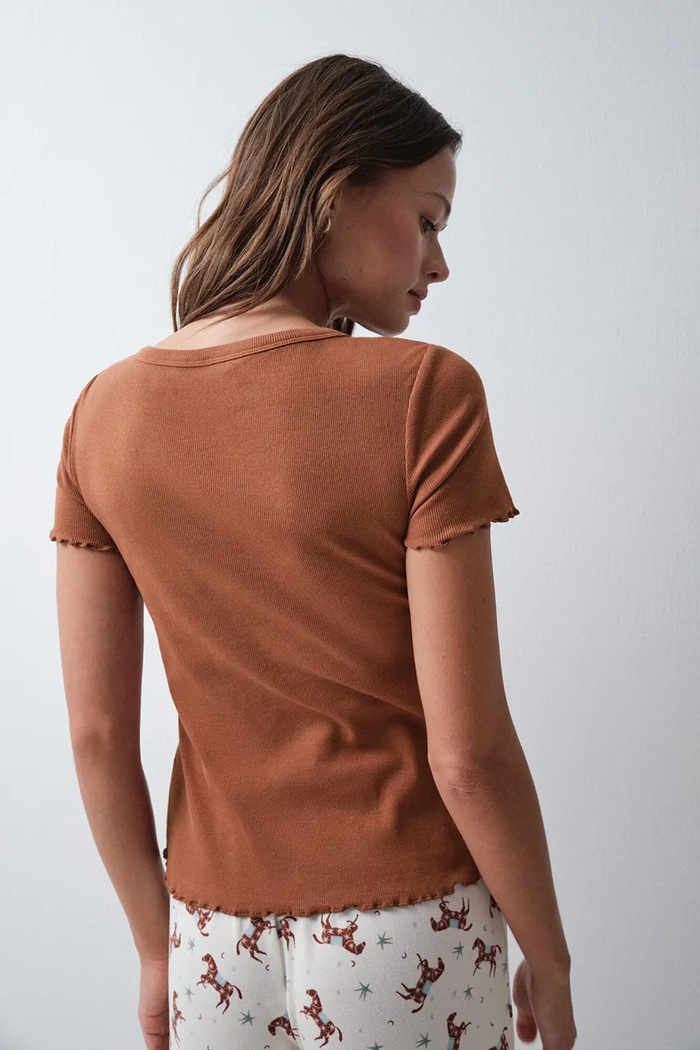 women'secret T-shirt damski bawełniany z elastanem 3274550 brązowy AW26
