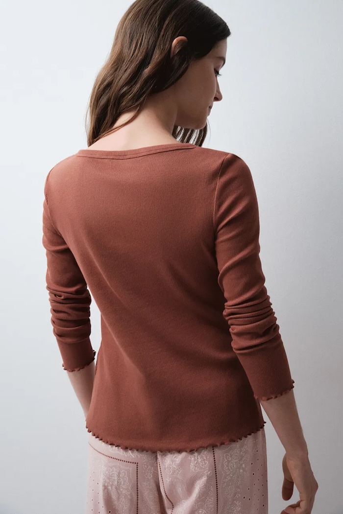 women'secret Longsleeve damski z bawełną 3274582 brązowy AW26