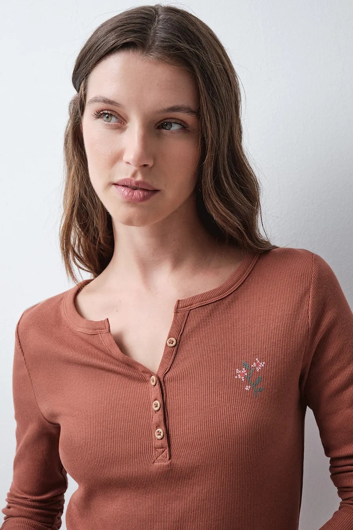 Longsleeve damski z bawełną women'secret 3274582 brązowy