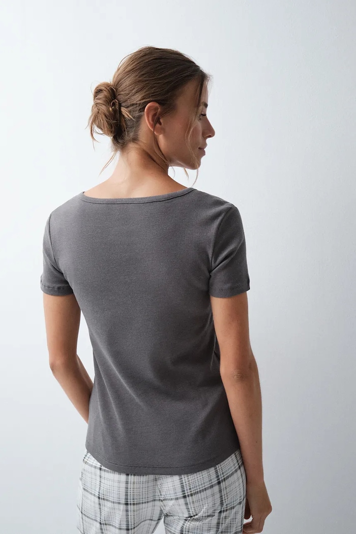 women'secret T-shirt piżamowy damski z bawełną 3274536 szary AW26